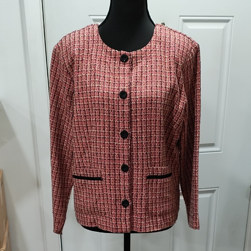 Van Heusen Women's Pink and Black Tweed Blazer with Shoulder Pads